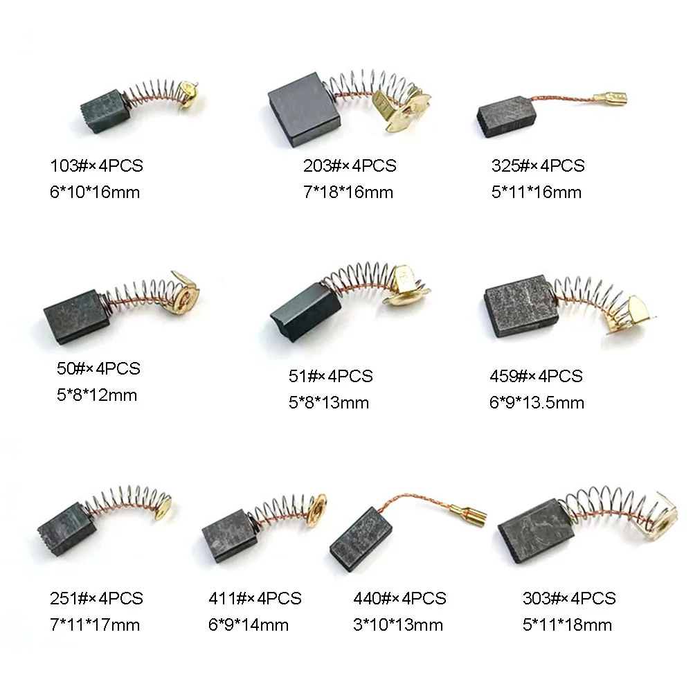 Сменные угольные щетки для электродвигателя Mak 6x10x17 мм 5x11x18 мм 5x11x16 мм, 40 шт., 10 размеров