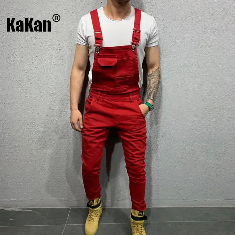 Kakan - European and American New Tie-dyed Jeans with Straps, Slim and Slim Men's Long Solid Color Jeans K016-1928