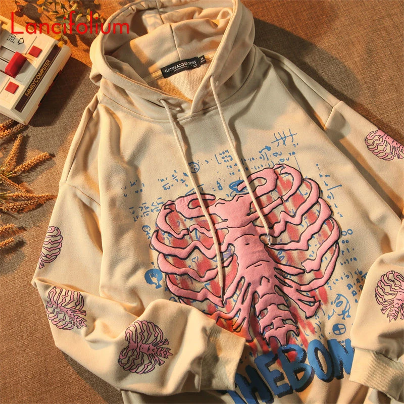 

Y2k Green Graffiti Hooded Hoodie Korean Fashion Harajuku Skull Long Sleeve Top Baggy BF Gothic Grunge Thin Sweatshirt Women 2022