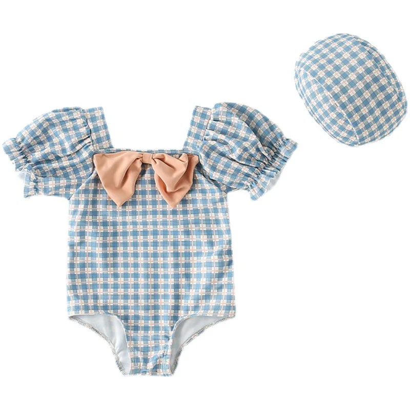 

Sweety Bow Baby Girls Swimwear Pull Sleeve Fashion Toddler Girls Summer Overalls Kids Swimsuit Children Bathing Suit Plaid
