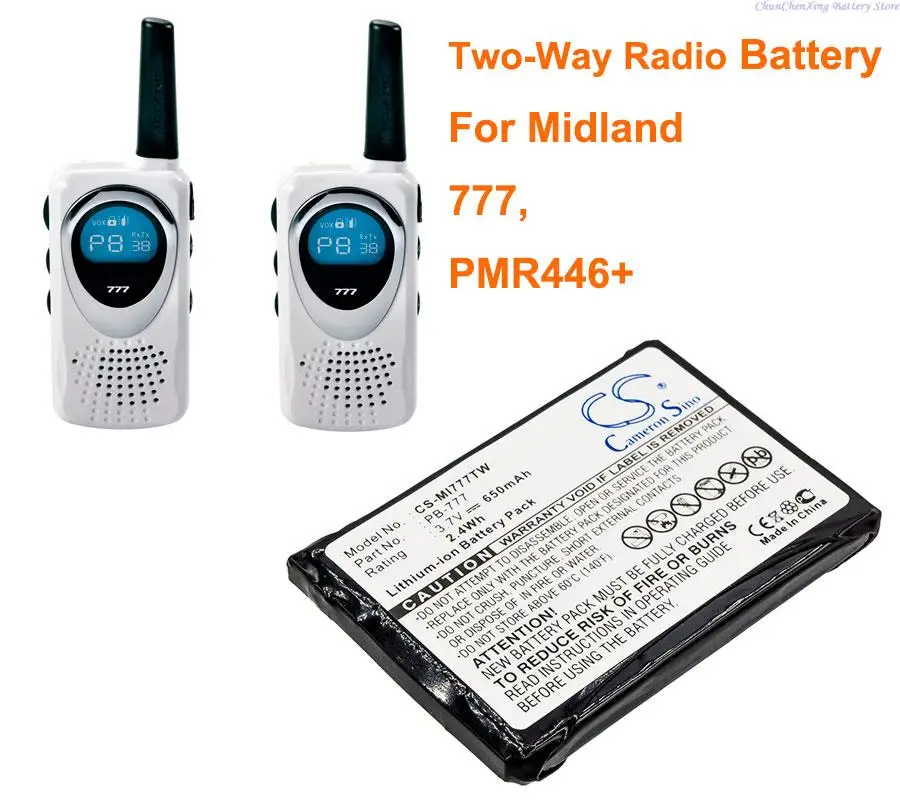Cameron Sino 650 мАч двухсторонняя радиосвязь, аккумулятор для Midland 777, PMR446 + v