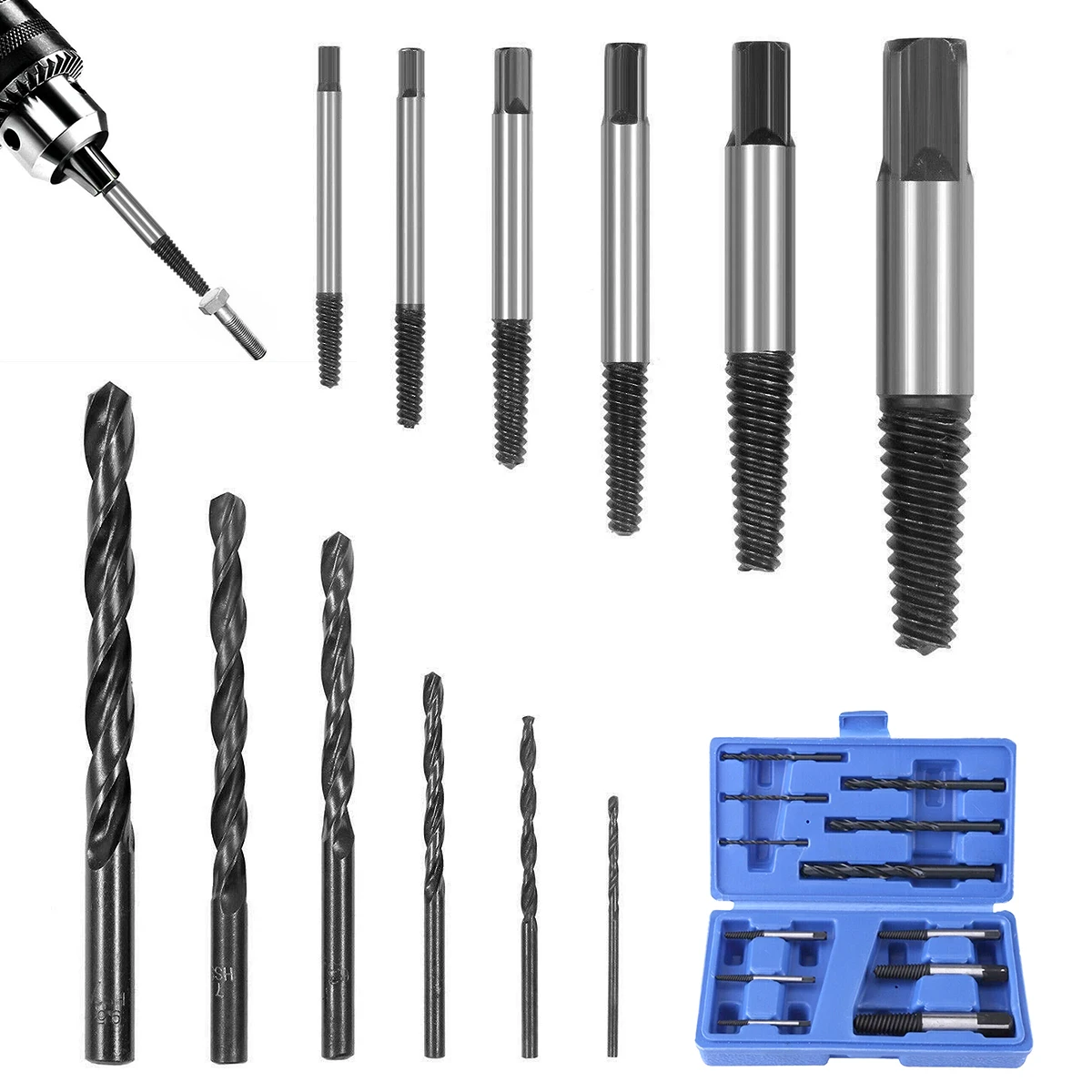 

12Pcs Broken End Screw Extractor Left Hand Drill Bit Set Broken Bolt Puller Tool Professional Damaged Broken Screw Remover Set