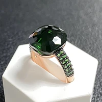 pomellato ring inlay green zircon with black gun plated 12 6mm flat emerald crystal ring for women party fashion jewelry gift