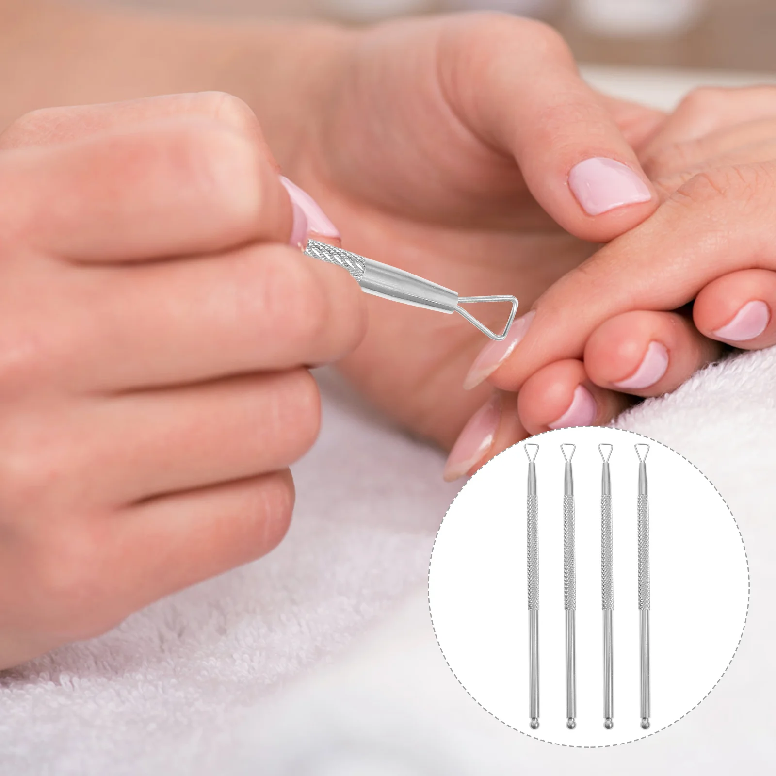 

4 Pcs Nail Cuticle Pusher Scraper Trimmer Spoon Cleaner Peeler Pooper Scooper Metal Remover Tool