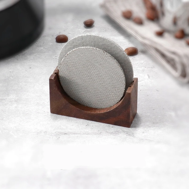 

Coffee Filter Screen Holder Mesh Screen Barista Coffee Making Puck Screen for Espresso Machine Holder Walnut Reusable