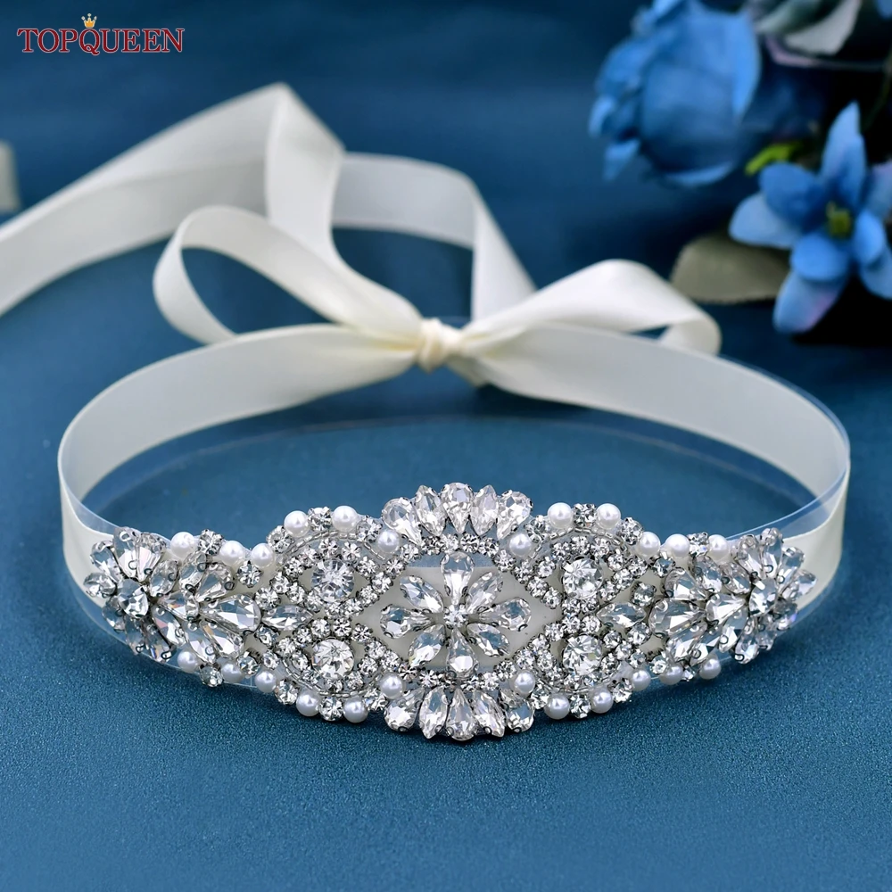 

TOPQUEEN S394 Bridal Rhinestone Pearl Belt Sparkly for Women Wedding Party Evening Dress Bridesmaid Gown Decoration Sashes
