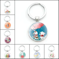 cute pet illustration glass cabochon keychain anime rabbit and pig pendant keychain fashion cute childrens day gift