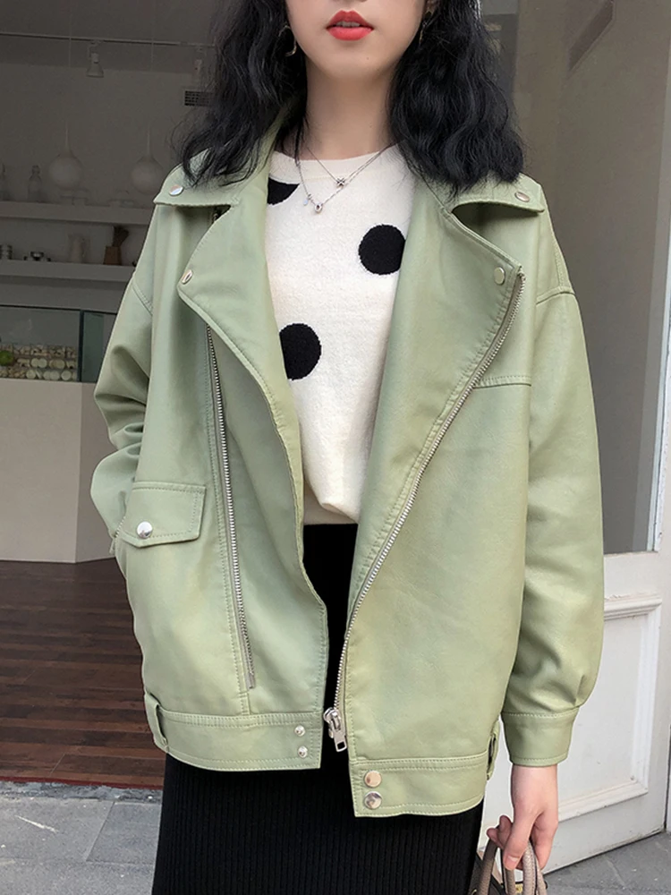 New Autumn Women Faux Leather Jacket Motorcycle Leather Jacket Black Loose Outwear Leather Jacket Women Jackets for Women