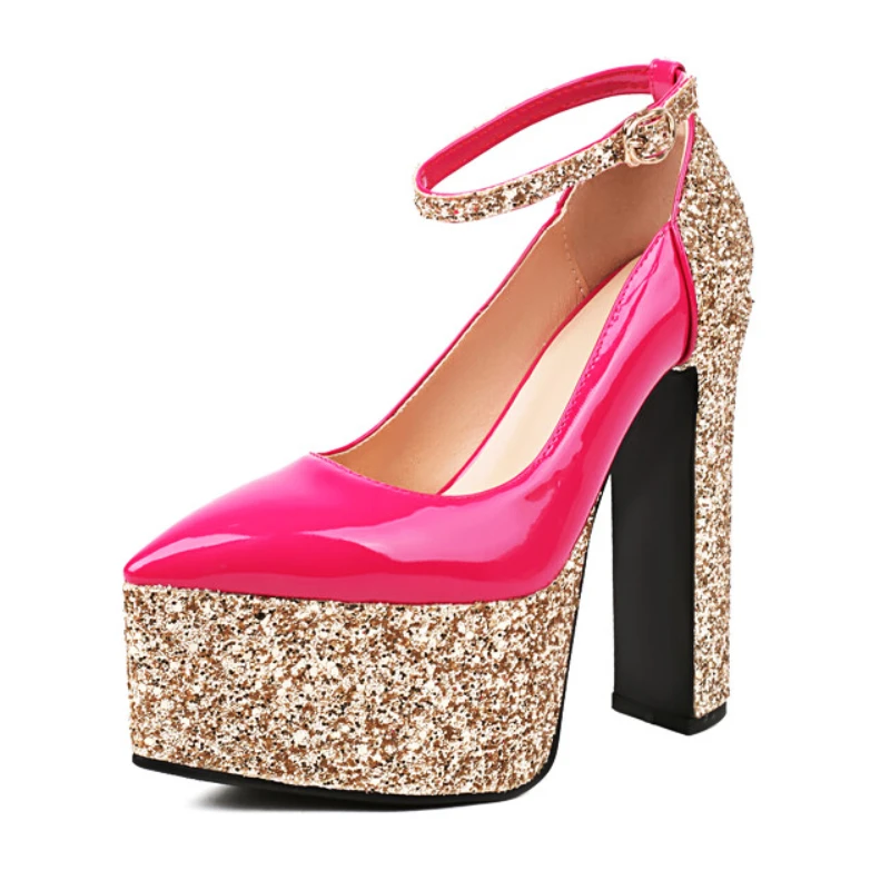 

Роскошные женские дизайнерские сандалии, блестящие туфли с острым носком, на платформе, туфли-лодочки, большой размер 43, для лета, 2023