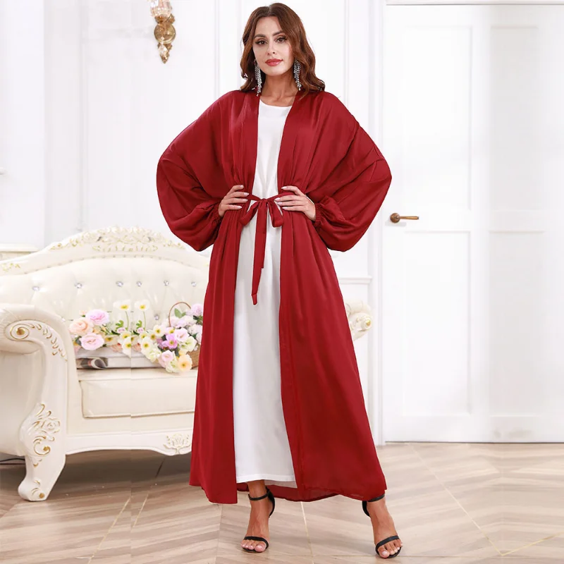 Islam Ramadan Abaya Solid Color Casual Abayas for Women Loose Ladies Dress Belt for Middle East Dubai Turkey
