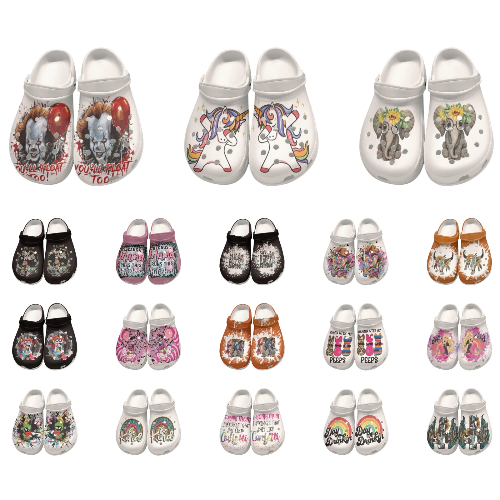 

New Arrive Girls Pink Cartoon Croc Shoe Lovely Rainbow Unicorn Garden Shoes Boys Colorful Letter Clog Shoes Available Customized