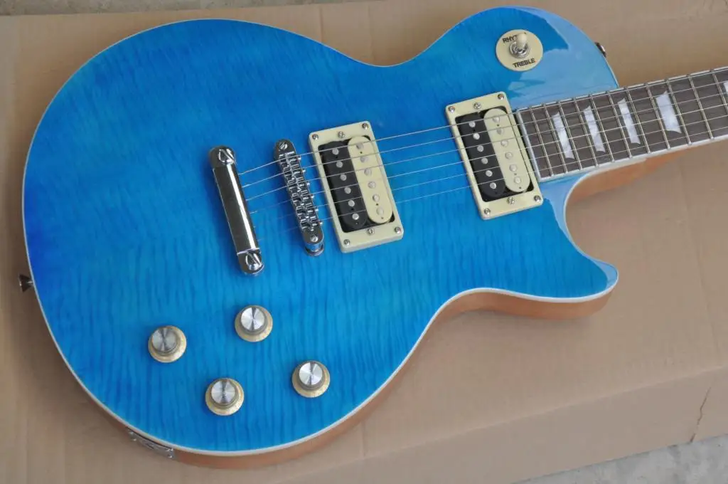 

High quality electric guitar blue maple flame Standard electric Guitar in stock 62