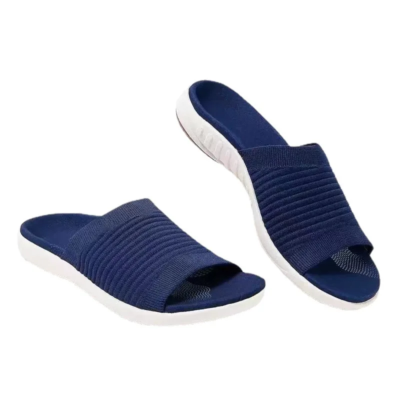 

Solid Color Flying Woven Fashionable Women's Slippers Flat Bottom Fashion Open Toe Fish Mouth Shoes Wedge Heel Shoes Slides