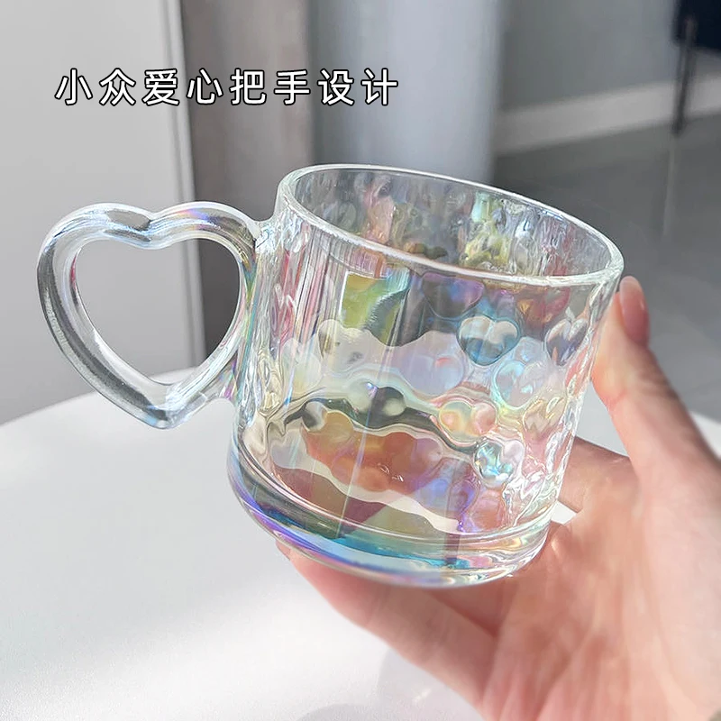 

Glass Cup New High Beauty Water Cup Girl Cute Coffee Cup Milk Cup Juice Cup Ins Wind Handle Cup