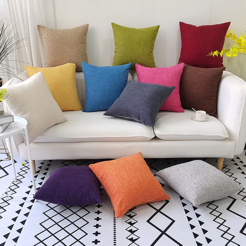 

Solid Color Linen Cushion Cover Candy Color Pillow Cover for Sofa Office Waist Back Cover Home Decorative Pillowcase 45x45cm