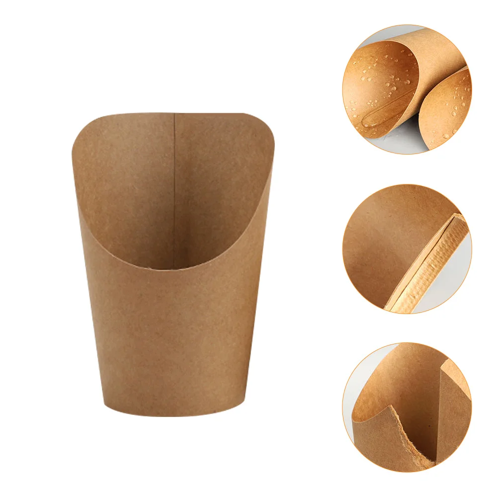 

50pcs French Fries Holder 14oz Take- out Party Paper Popcorn Boxes Sandwich Kraft Paper Cups Holder French Fry Paper Holder
