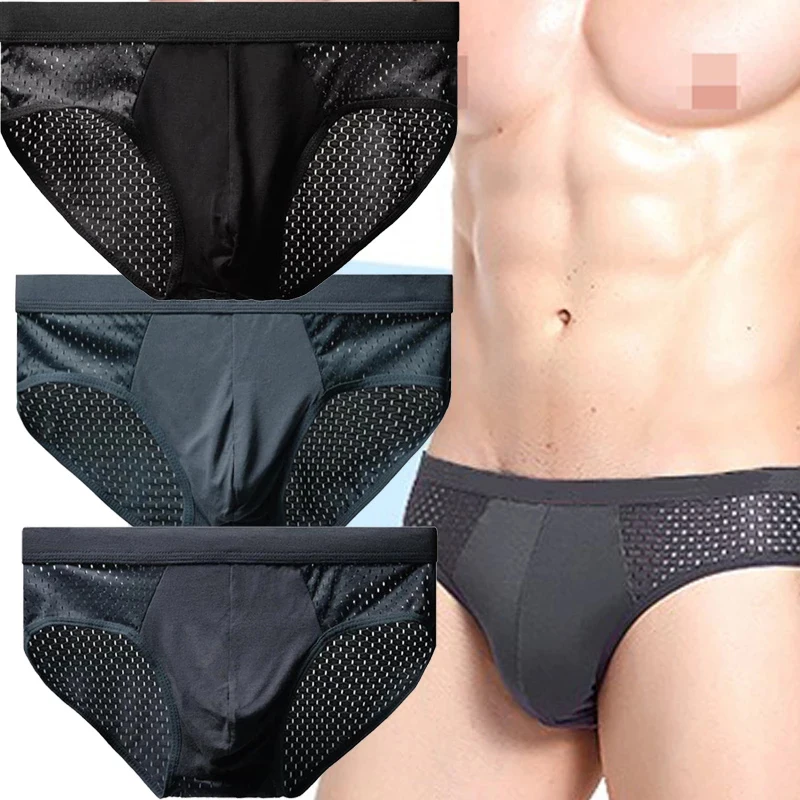 

1PC Mens Sexy Ice Silk Briefs Ultra Thin Mesh Underwear Wicking Low Waist Comfortable Breathable Elasticity Male Triangle Shorts