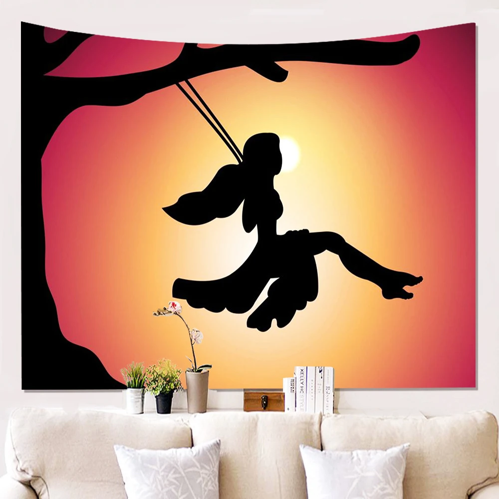 

Happy Dance Under Sunset Tapestry Seaside Ocean Sunset And Waves Painting Coloring Tapestries Bedroom Living Room Wall Hanging