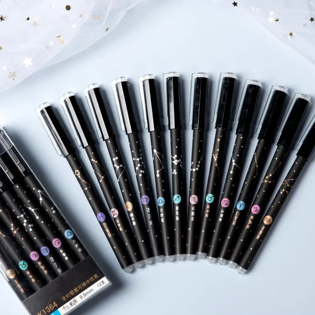 

12 шт. прочная гелевая ручка, герметичная Легкая ручка для подписи с двенадцатью созвездиями, ручка для письма для детей, ручка для подписи
