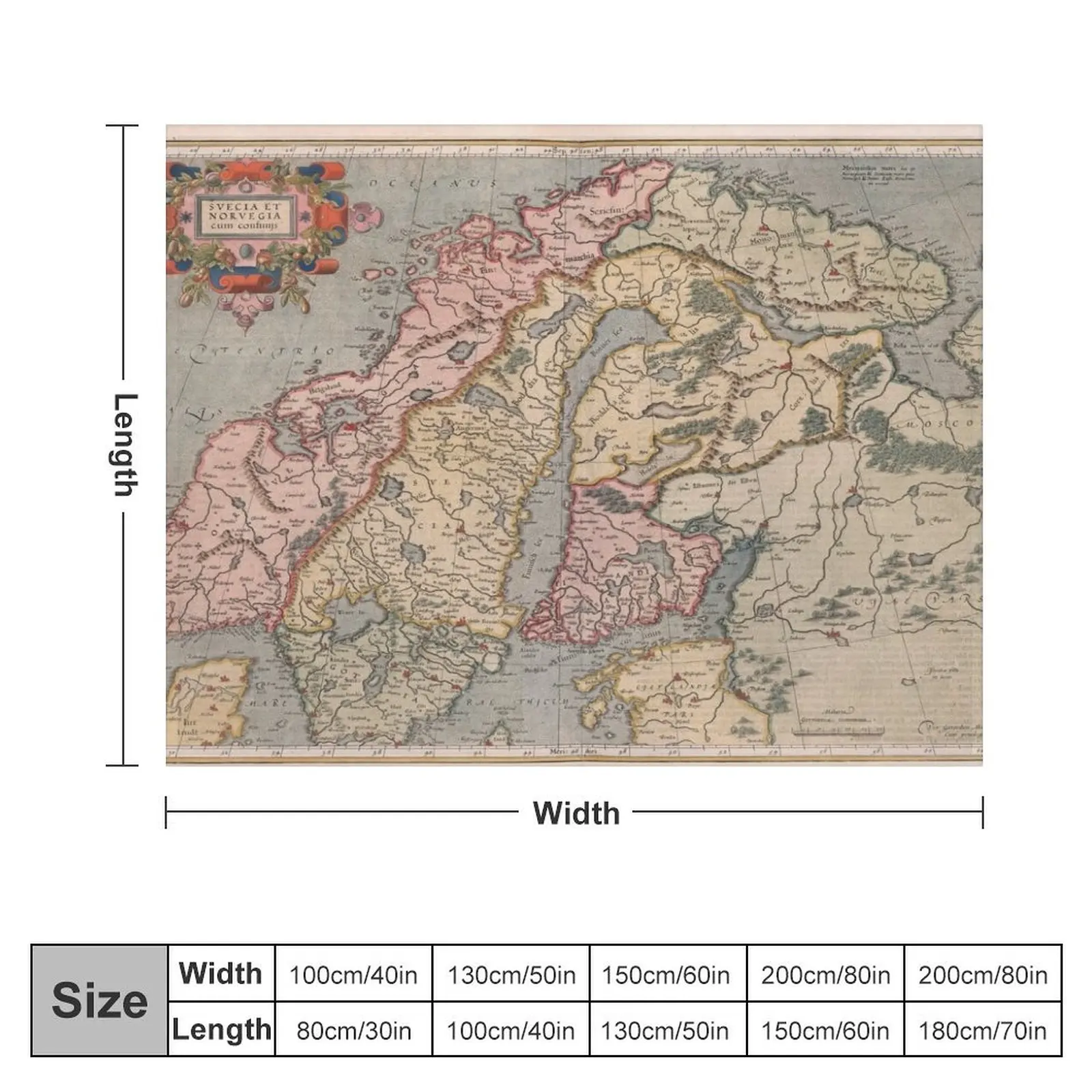 Старинная карта Скандинавии (1623) винтажное одеяло в норвежском и шведском стиле