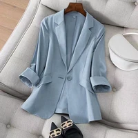 solid color spring and summer small suit jacket women 2022 new three quarter sleeve korean version slim fit suit top female