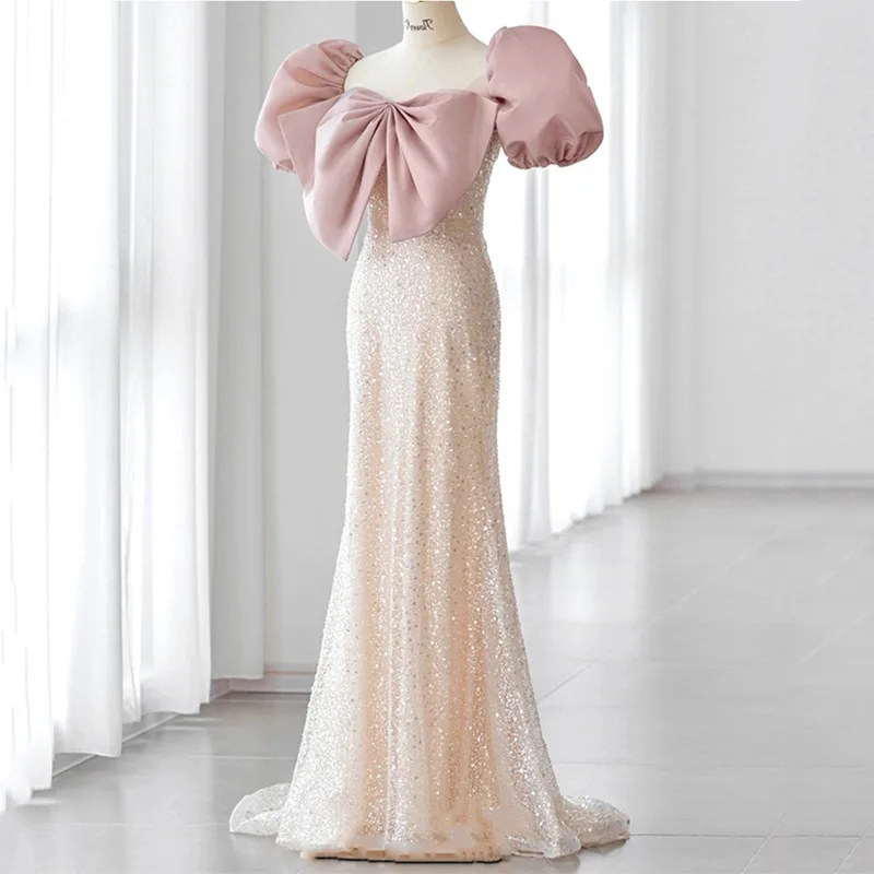 

Женское платье-Русалка без бретелек, с бантом на спине