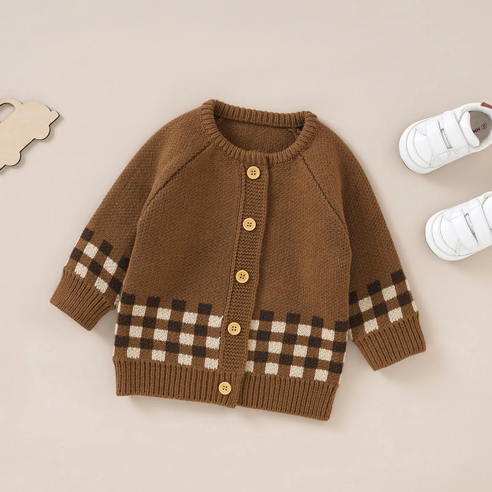 

Kids Hooded Sweatshirt Baby Girl Boy Knit Cardigan Sweater Warm Pullover Tops Toddler Infant Plaid Pug Sweater for Girls