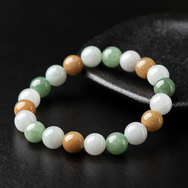 

Natural Myanmar Beads Jade10mm Tricolor Bracelet Fashion Waxy Jadeite Women's Jewelry Drop Shipping