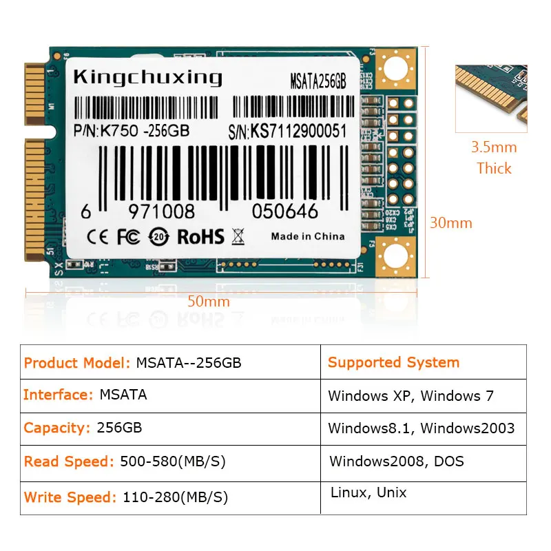 SSD-накопитель Kingchuxing mSATA Внутренний твердотельный накопитель SATA 1 ТБ 512 ГБ 256 128 64 32 3D