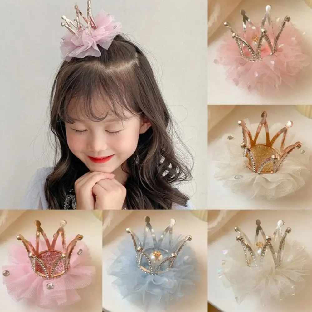 

Girls Children's Princess Hairpin Mesh Baby Hairpin Crystal Lace Little Girl Crown Hair Accessories Tiara And Crowns