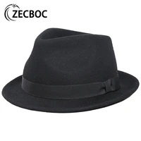 100 wool fedora hat for men with ribbon band womens felt top hat classic black hat wedding church bowler new cap chapeau femme