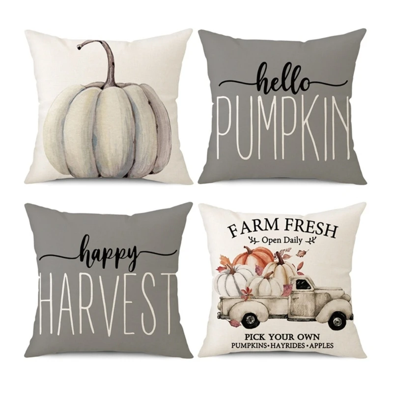 

Fall Decor Pillow Covers 18x18 Set of 4 Pumpkin Harvest Truck Throw Cushion for CASE Thanksgiving Farmhouse Decoration