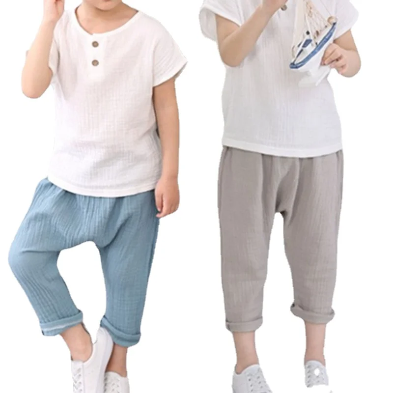 

Summer Children Clothes Sets Linen Sports Clothes For Baby Girl Boy Clothing Sets T-shirts+Shorts 2 Piece Kids 0-6Years Clothing