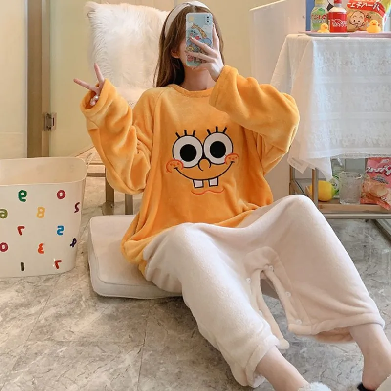 Onesies Pajamas For Women Winter Flannel Nightgown Cute Cartoon Warm Nightdress