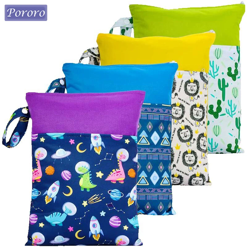 

Waterproof Wet Bag Baby Cloth Diaper Bags Fashion Prints Travel Wet Dry Bags Double Pocket Reusable Baby Nappy Rubbish Wet Bag
