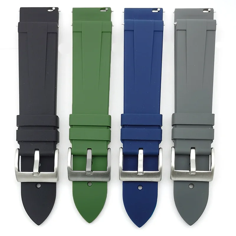 20MM 22MM Flat Interface Quick Release Switch With Spring Bar Silicone Watch Strap Fit For RLX Water Ghost Oyster Style Diving