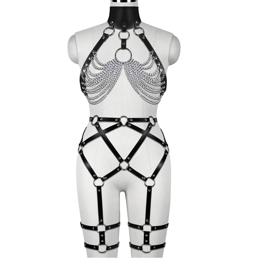 

Women Leather Garter Belt Goth Harness Sexy Erotic Lingerie Thigh Body Bondage Leg Suspender Cage Waist Sword Belt Stocking