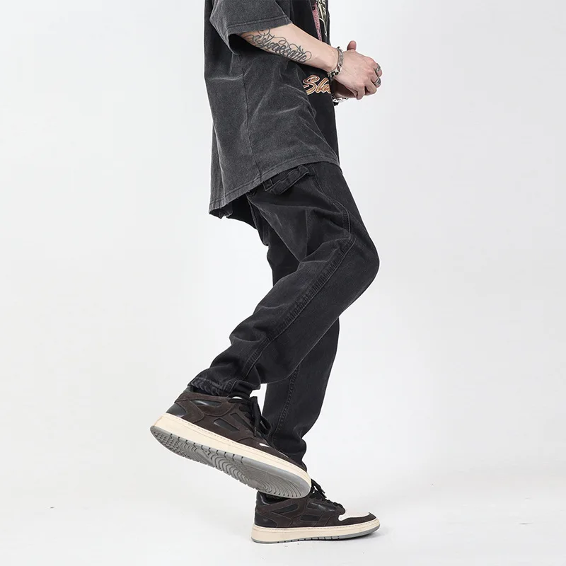 New European and American High Street American Retro Black Straight Loose Drape Jeans Men Vibe Style Denim Trousers Jeans Casual