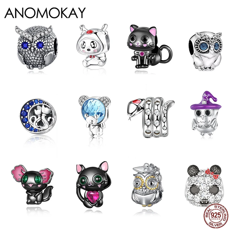 

Милая сова мышь панда Шарм подходит для браслета Pandora красочная эмалированная бусина для DIY ювелирные аксессуары