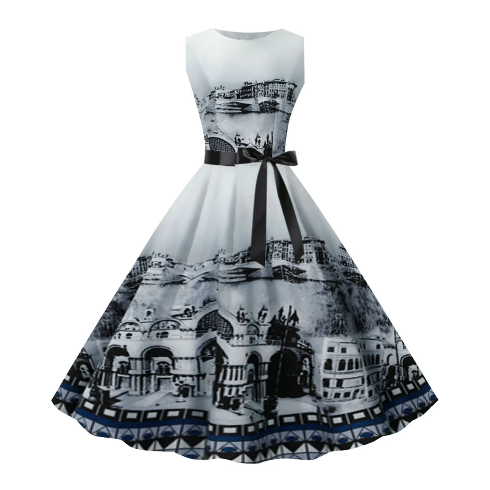 

Summer 2022 Vintage Rockabilly Dress Women Fashion Printed Sleeveless Swing Party Dress Elegant Woman 1950s Retro Cocktail Dress