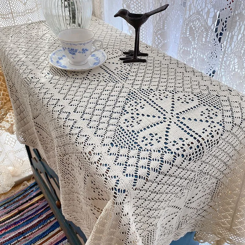 

European Lace Tablecloth Table Flag American Pastoral Retro Cotton Thread Crochet Tablecloth TV Cabinet Tea Table Cover Towel