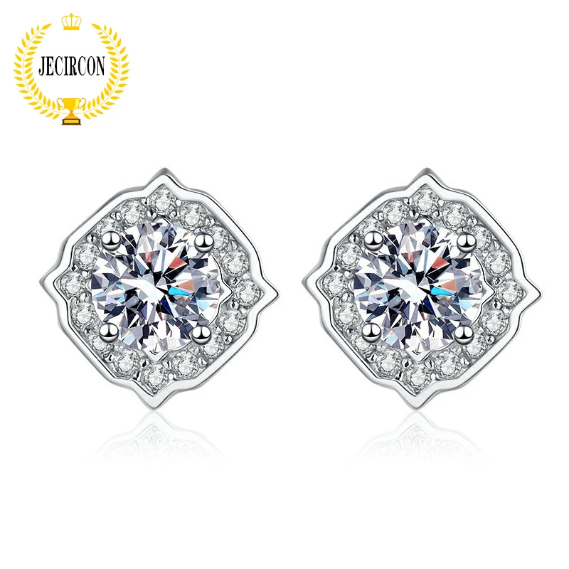 

JECIRCON 0.5 Carat Moissanite Stud Earrings for Women Luxury Wishing Pool 4 Claws Imitation Diamond 925 Sterling Silver Jewelry