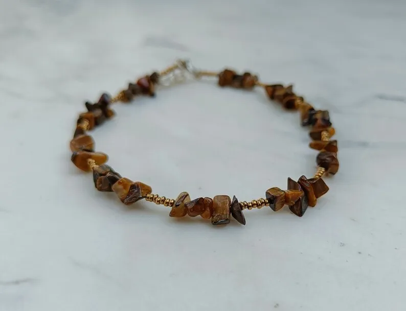 Tiger Eye Anklet-Boho Anklet-Beaded Anklet-Raw Chips Beaded Anklet-Ankle Bracelet-Fashionable Anklet-Handmade Jewelry