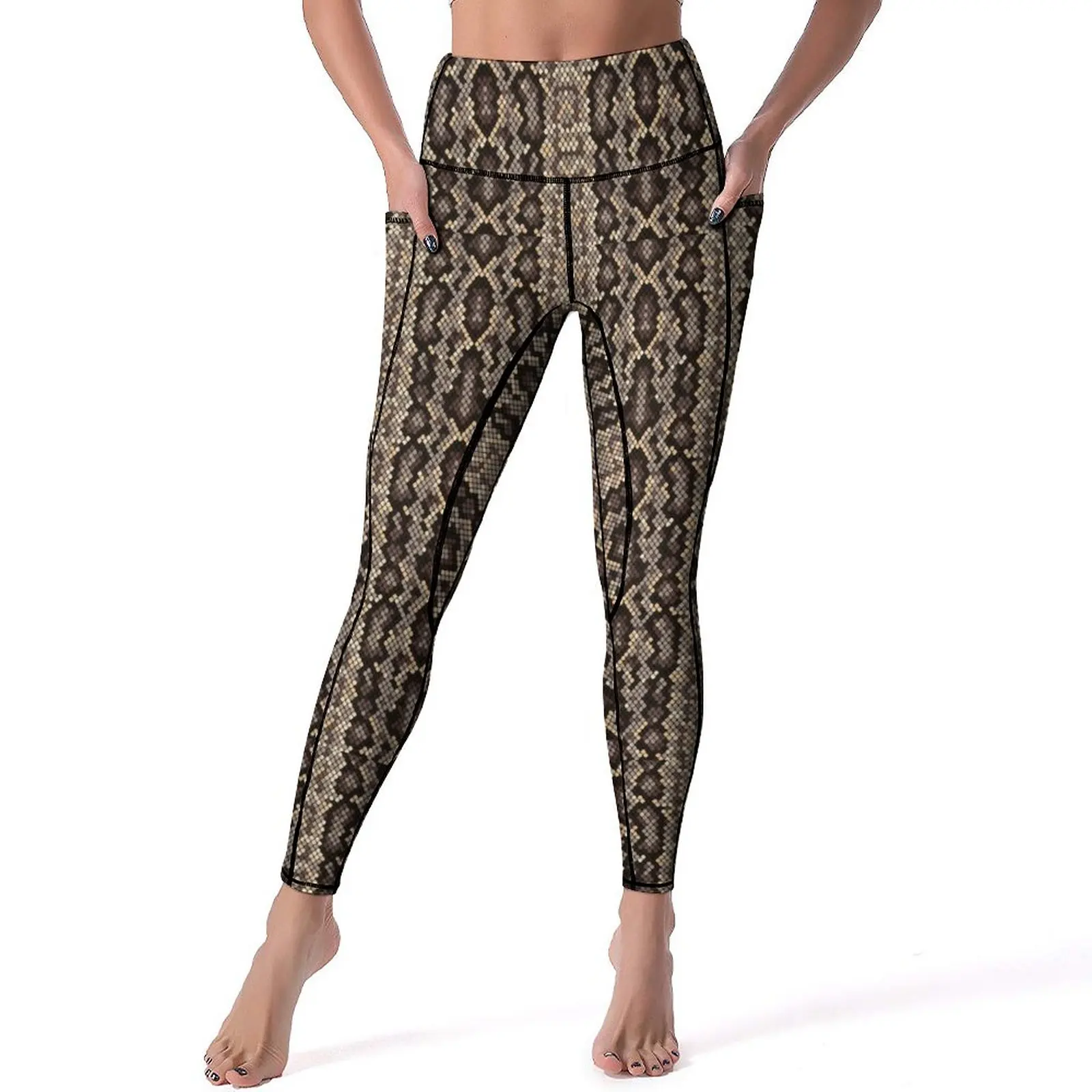 

Brown Snakeskin Leggings Animal Print Fitness Yoga Pants High Waist Casual Leggins Stretchy Design Sport Legging Gift