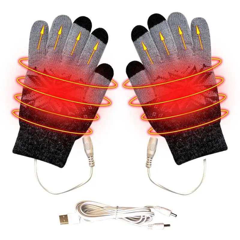 

Вязаные перчатки с USB-подогревом, зимние варежки с закрытыми пальцами, грелка для рук, мужские и женские мужские перчатки, утепленные велоси...
