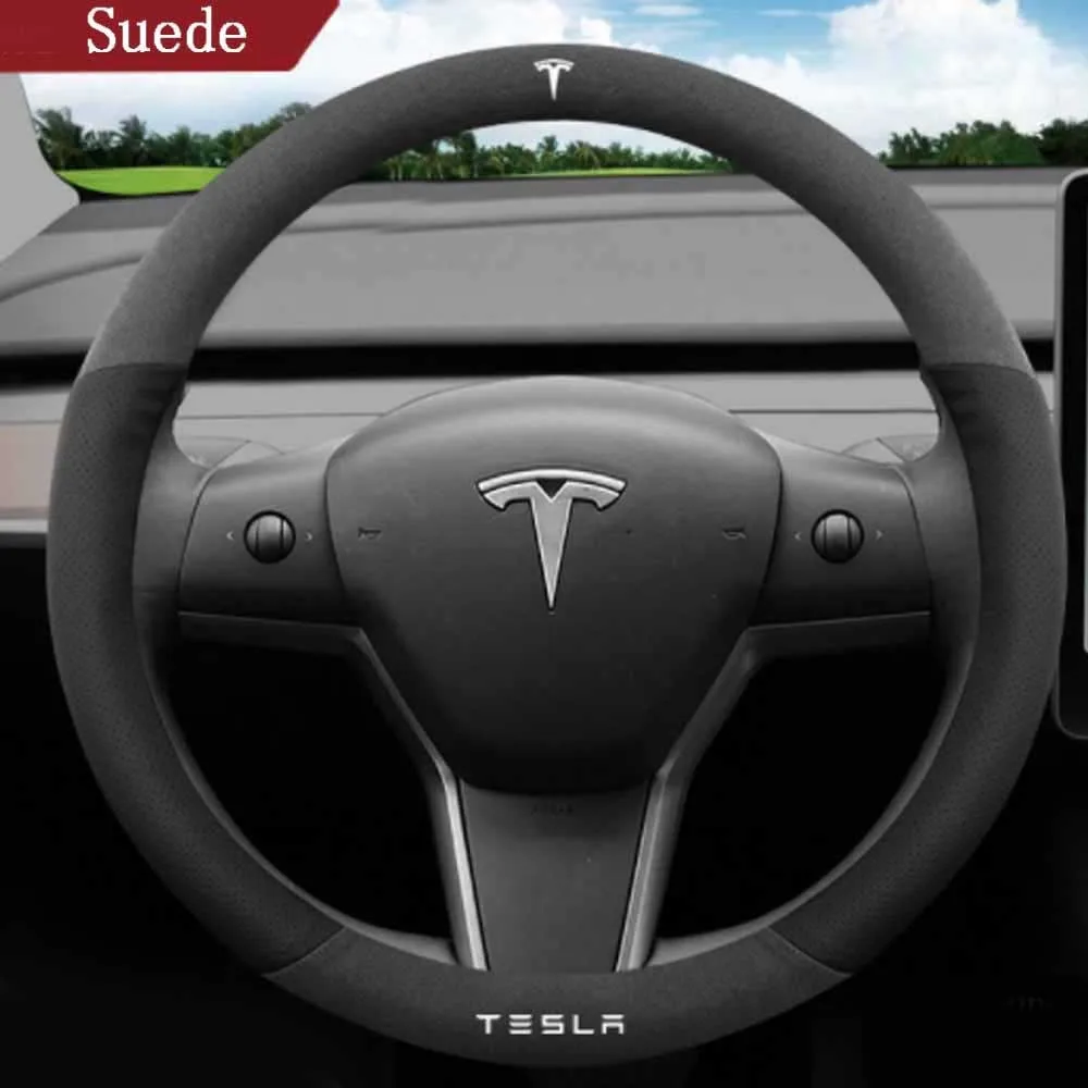 

Итальянский замшевый чехол для руля tesla mode 3 Y, с отворотом, защитный чехол для руля, украшение для руля модели 3 2021, аксессуары