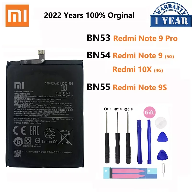 

100% Original BN53 BN54 BN55 Phone Battery For Xiaomi Redmi note 9 Pro 9S 10X 4G 5G Replacement Batteries Bateria