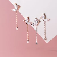 925 sterling silver short tassel charm butterfly earrings for womens new tassel earrings clear cubic zirconia wings earrings