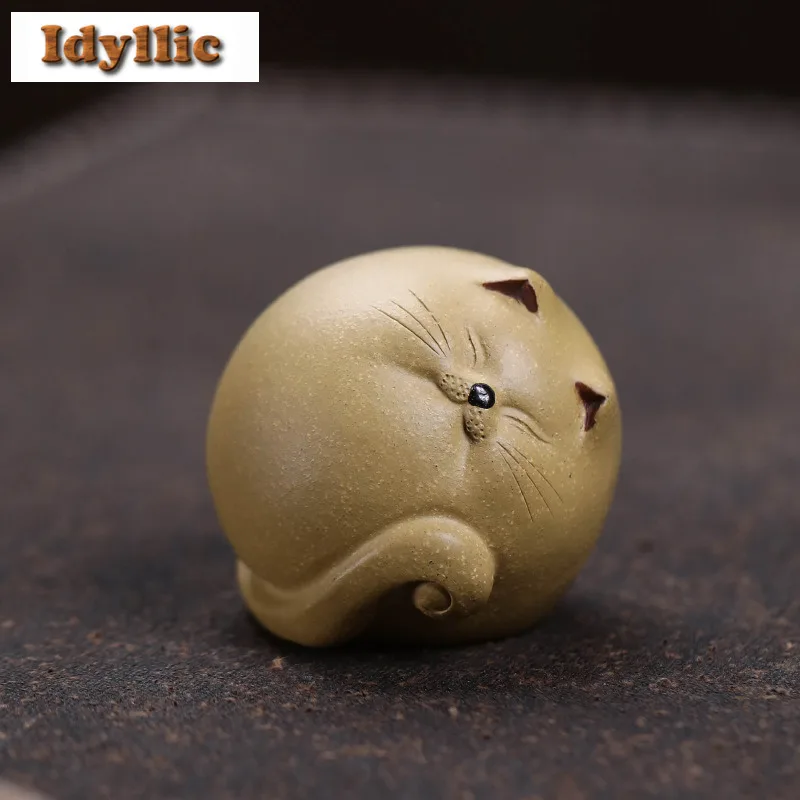 Фото Чайная фигурка-кошка из исинской фиолетовой глины с крышкой-подставкой, японский стиль, декоративное украшение, ручная работа №1