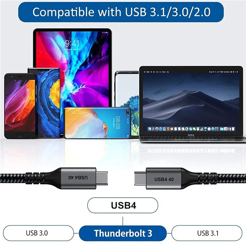 USB4 Type C Thunderbolt 3 Data Cable 240W 5A/48V Fast Charging Type C to USB C Cable 5K@60Hz 40Gbps Cable For Macbook 0.5/1.2m